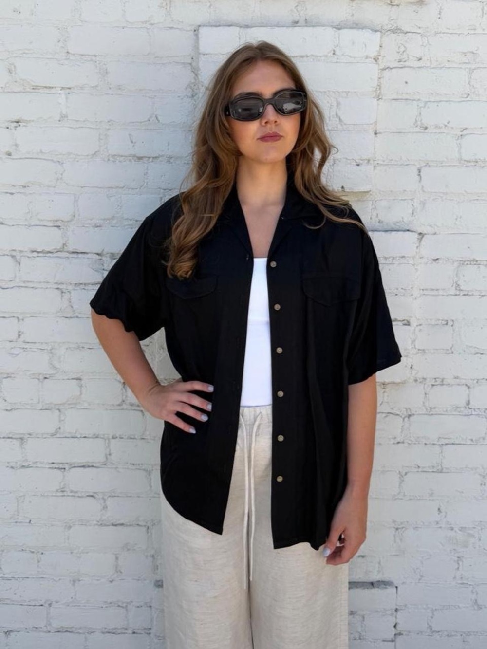 Vtg mixit Black boho button up shirt w/ wood buttons Size M -relaxed fit
#90s